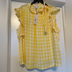 Yellow Gingham Ruffle Sleeve Top 1X NWT